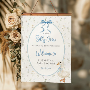 Poster Baby shower floral soyeux de Bow bleu oie