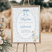 Poster Baby shower floral soyeux de Bow bleu oie