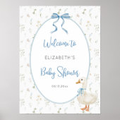 Poster Baby shower floral soyeux de Bow bleu oie (Devant)