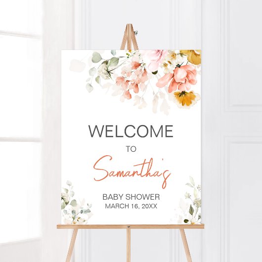 Poster Baby shower Floral Spring Florom Bienvenue