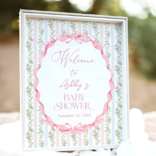 Poster Baby shower Floral vintage Bow Bienvenue