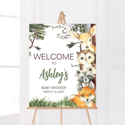 Poster Baby shower forestier Animaux forestiers Bienvenue
