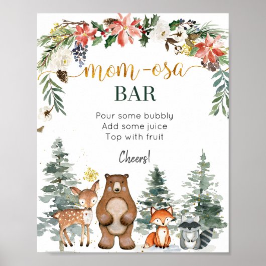 Poster Baby shower forestier d'hiver Momosa Bar (Devant)
