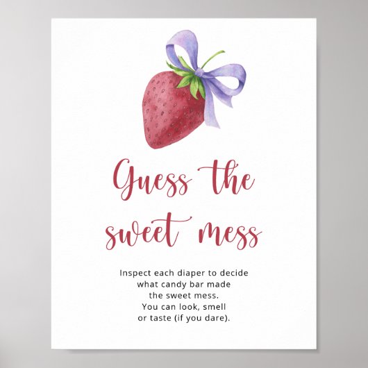 Poster Baby shower fraise - devine le désordre (Devant)