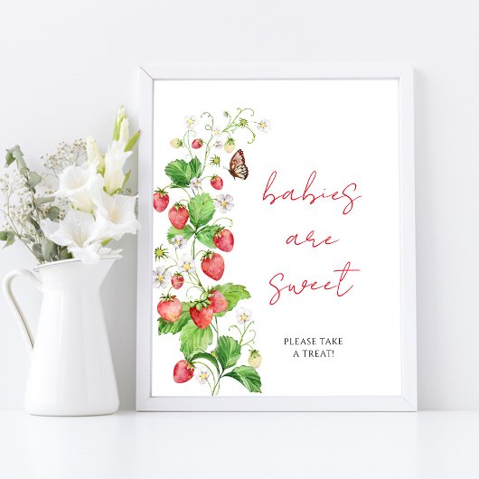 Poster Baby shower fraise Les bébés sont doux
