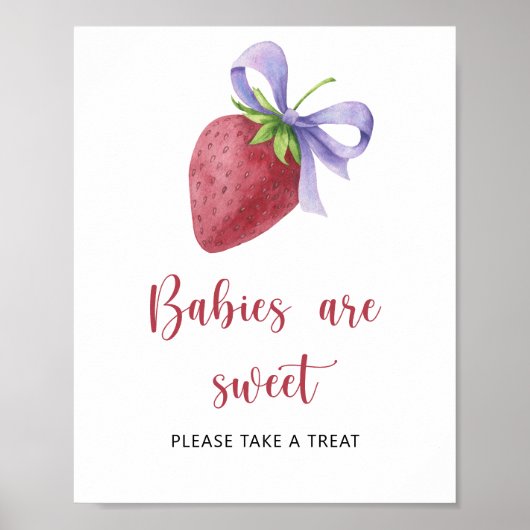 Poster Baby shower fraise - les bébés sont doux (Devant)