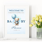 Poster Baby shower Garçon Bleu Balloon Teddy Bear