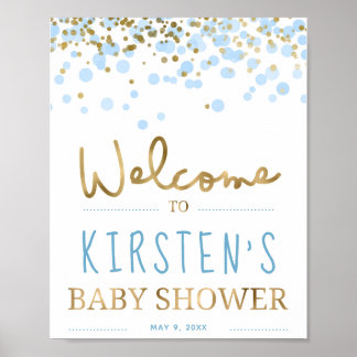 Poster Baby shower Garçon Blue & Gold Bienvenue