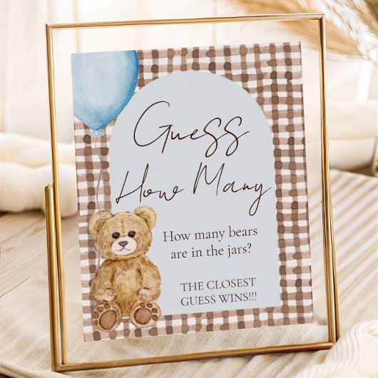 Poster Baby shower Garçon Devinez Combien Teddy Bear Jeu