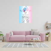 Poster Baby shower garçon fille bleu rose éléphants bienv