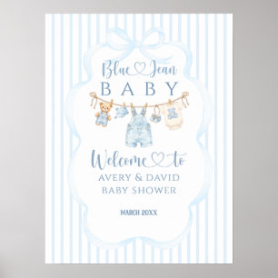 Poster Baby-Shower Garçon Jean Bleu Moderne Rayé