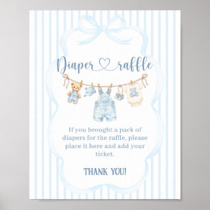 Poster Baby Shower Garçon Moderne Rayure Jean Bleu