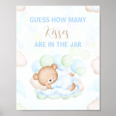 Poster Baby shower garçon ours mignon Combien de baisers (Devant)