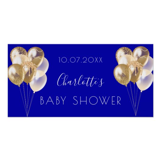Poster Baby shower garçon royal bleu or ballons (Devant)