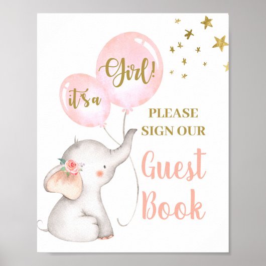 Poster Baby shower Girl Elephant Livre d'invité (Devant)