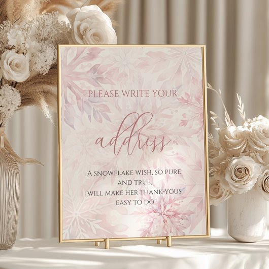 Poster Baby shower Girl rose Snowflake Adresse