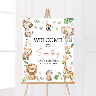 Poster Baby shower Girl Wild One Safari Bienvenue