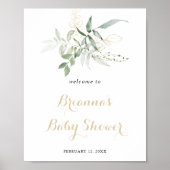 Poster Baby shower Gold Green Foliing Bienvenue (Devant)