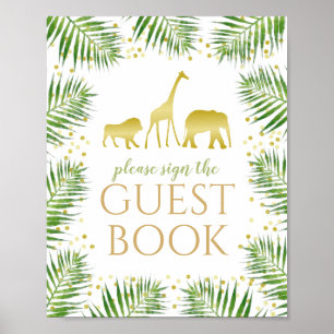 Poster Baby shower Gold Safari Guest Book Décor