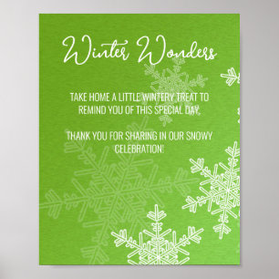 Poster Baby shower Green Snowflakes Favoriser Signal