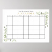Poster Baby Shower Greenery Devinez la Date Prévue (Devant)