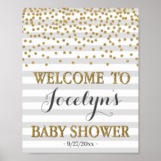 Poster Baby shower gris clair or genre neutre Bienvenue (Devant)
