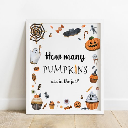 Poster Baby shower Halloween Devine combien de Citrouille