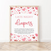 Poster Baby shower Hearts Valentine Late Night Diapers