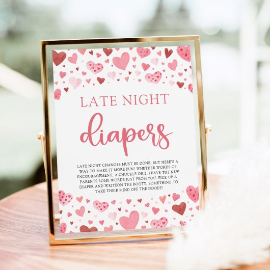 Poster Baby shower Hearts Valentine Late Night Diapers