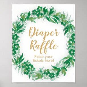 Poster Baby shower Jardin vert Déchets Raffle Signe