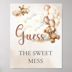 Poster Baby shower JEU GUESS THE SWEET MESS Bear Balloon