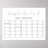 Poster Baby shower jumeau rose bleu moderne typographie (Devant)