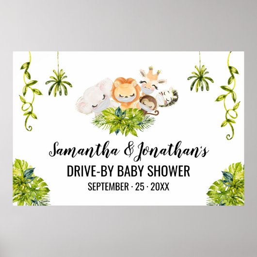 Poster Baby shower Jungle Animaux sauvages (Devant)