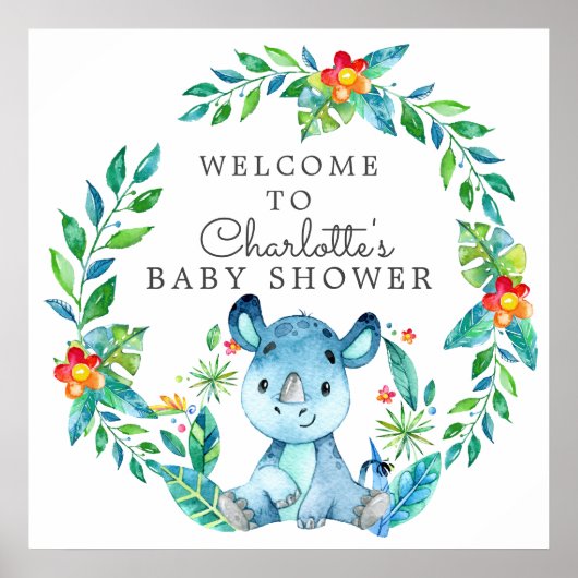 Poster Baby shower Jungle Rhino Bienvenue (Devant)