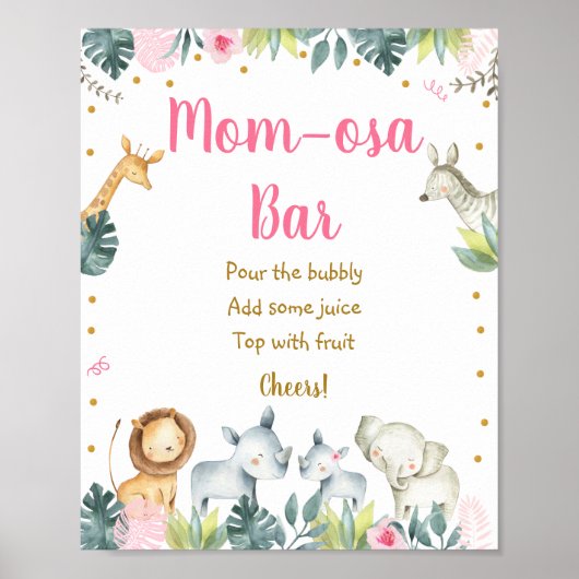 Poster Baby shower Jungle rose Safari Bar Mimosa (Devant)