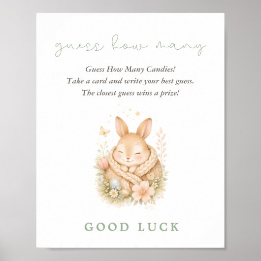 Poster Baby Shower Lapin à l'aquarelle Devinez combien (Devant)