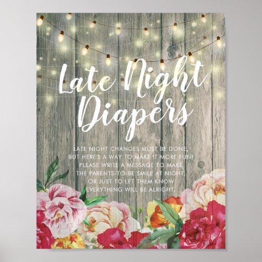 Poster Baby shower Late Night Diapers Fleurs Lumières Boi (Devant)