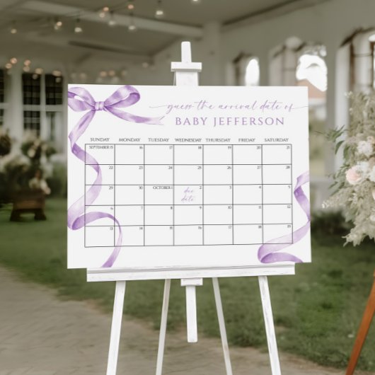 Poster Baby shower Lavender Bow - Devis Date d'échéance C
