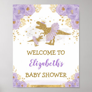 Poster Baby shower Lavender Dinosaur Ballerina Bienvenue