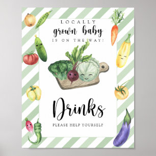 Poster Baby shower légumes - Boissons, servez-vous