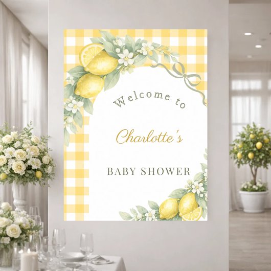 Poster Baby Shower lemons gingham bow welcome