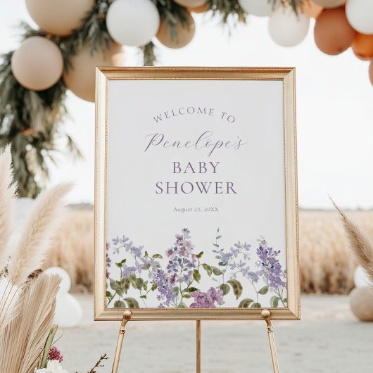 Poster Baby shower Lilac et Lavender Flowers Bienvenue