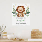 Poster Baby shower Lion Or Vert Moderne Bienvenue (Cuisine)