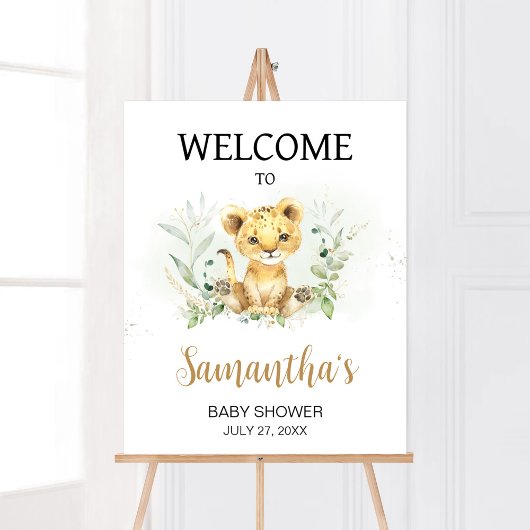 Poster Baby shower Lion verdoyant Bienvenue