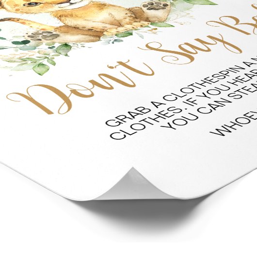 Poster Baby shower Lion vert ne dit pas bébé (Coin)