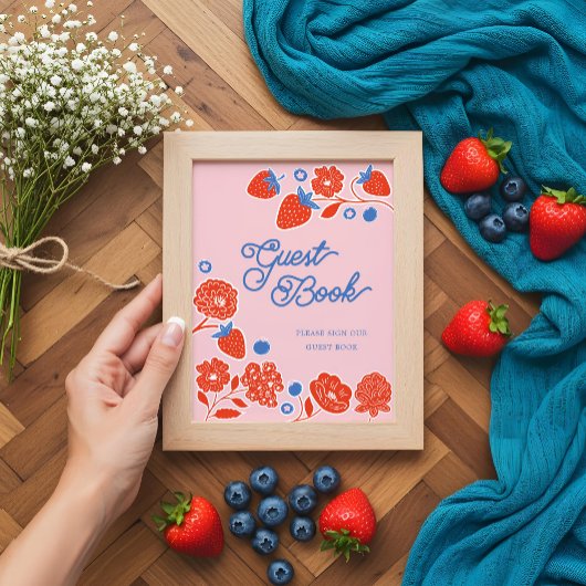 Poster Baby shower Livre d'hôtes Berries & Fleurs