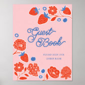 Poster Baby shower Livre d'hôtes Berries & Fleurs (Devant)