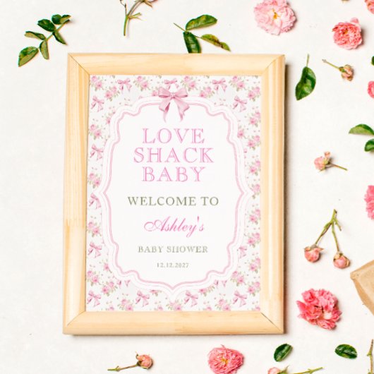 Poster Baby shower Love Shack Rose Bow Bienvenue