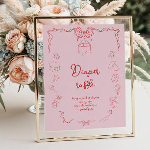 Poster Baby-Shower manuscrite, tirage au sort de couches 