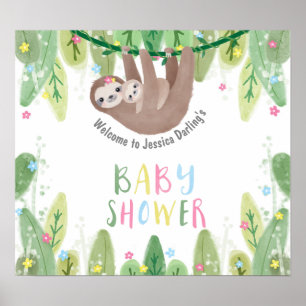 Poster Baby shower mignon bienvenue paresseux avec maman